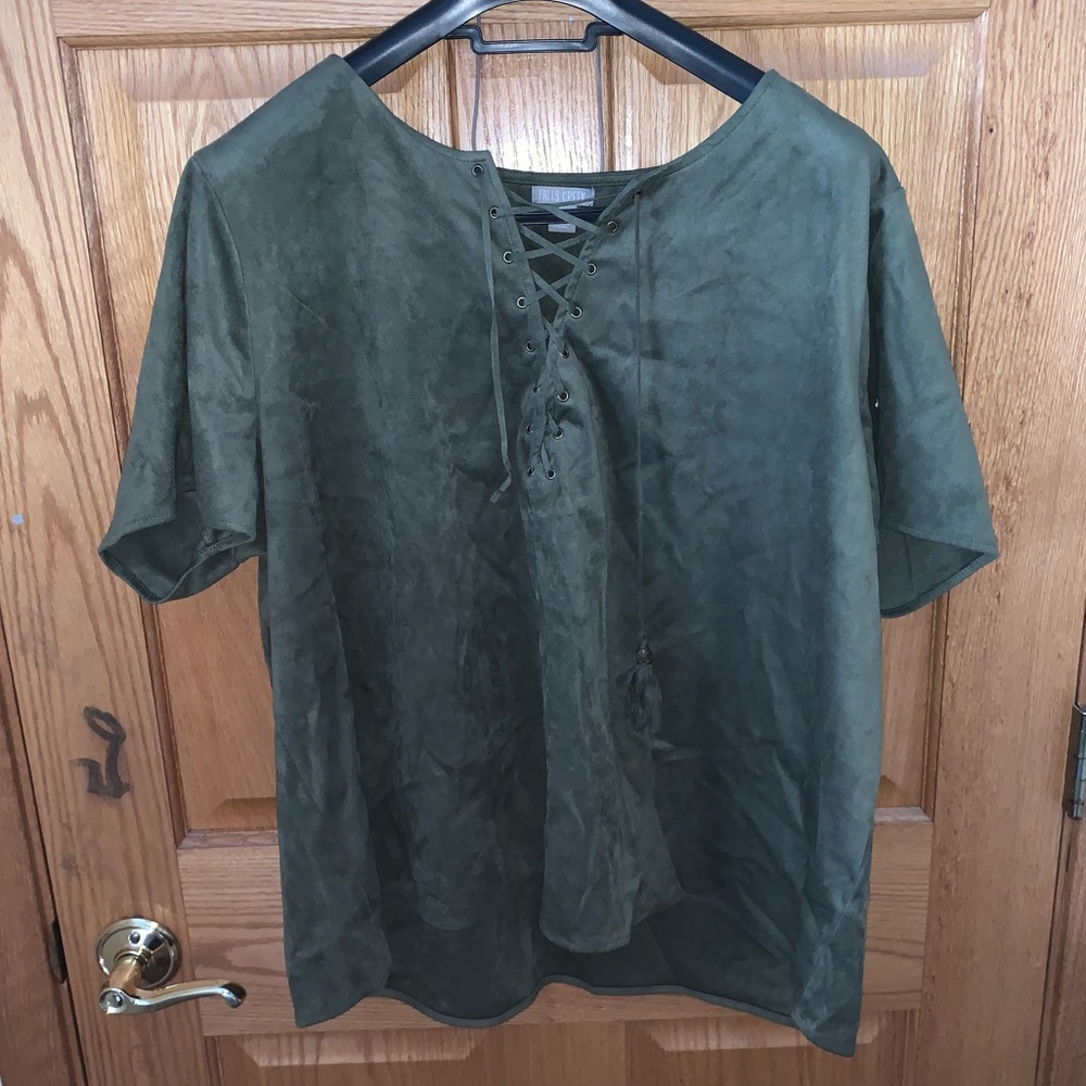 Falls creek. Plus size moleskin lace up shirt.